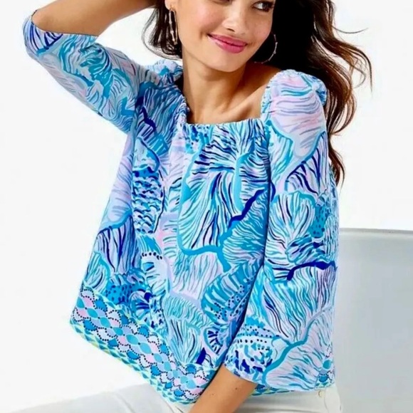 Lilly Pulitzer Tops - Lilly Pulitzer NWT Lizzie Off-Shoulder Top Fishful Thinking Size XL